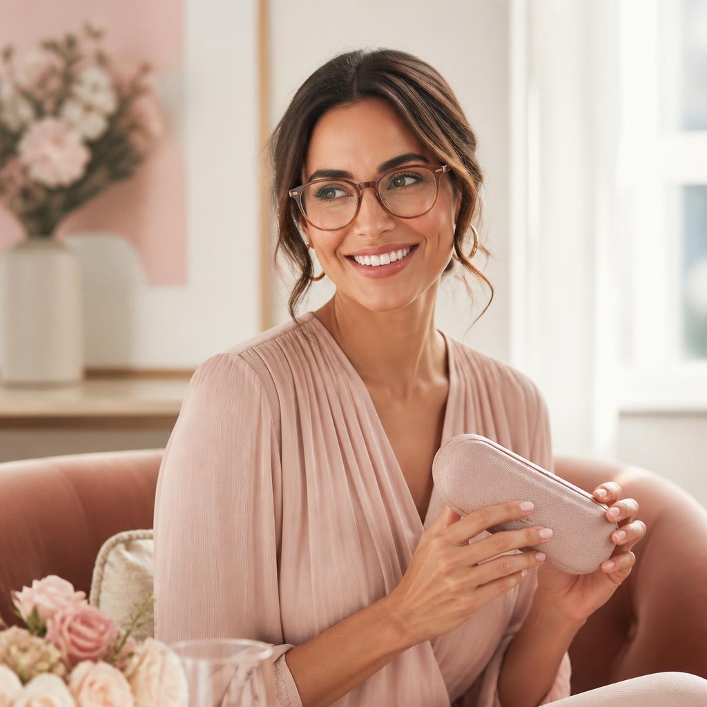 Cliente Pink Club sorrindo com seus óculos